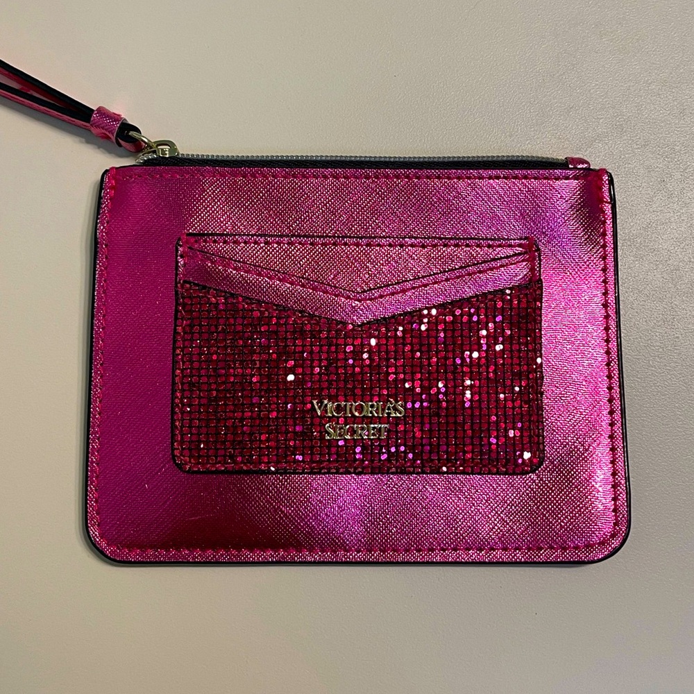 Victoria’s Secret Card Holder Wallet in Fuchsia Magenta With Pink Crystals Bling